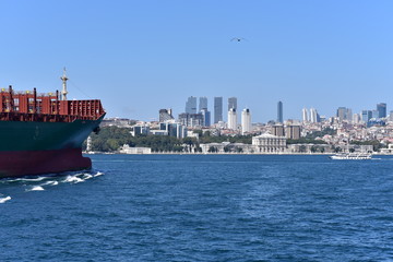 Container ship moving on Bosphorus, Istanbul