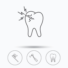 Toothache, drilling tool and toothbrush icons.