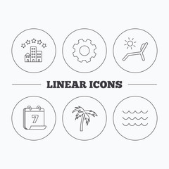 Palm tree, waves and deck chair icons.
