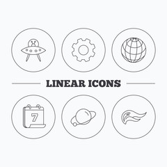 Ufo, planet and fire flame icons.