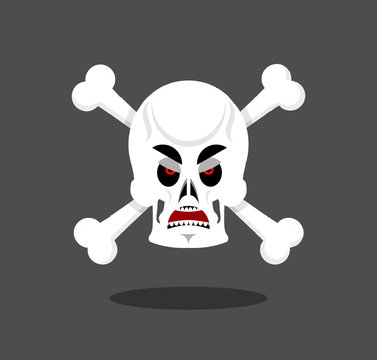 Angry skull emotion. Crossbones. Aggressive skeleton head