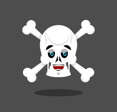 Happy skull emotion. Crossbones. lucky skeleton head