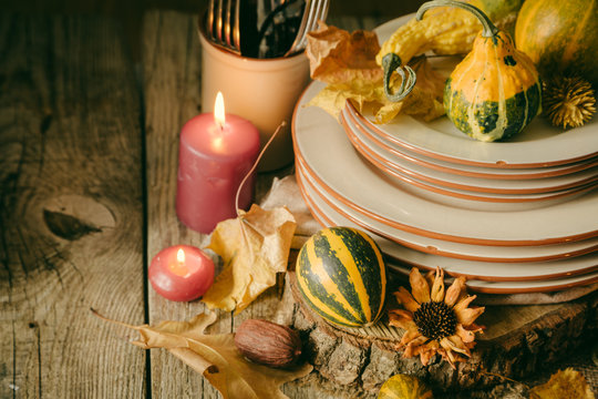 Thanksgiving table setting with decorations