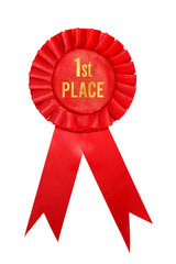 First place red ribbon award on white background.