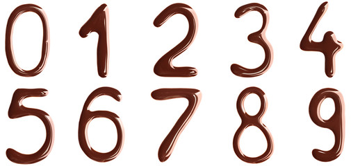 Chocolate numbers on white background