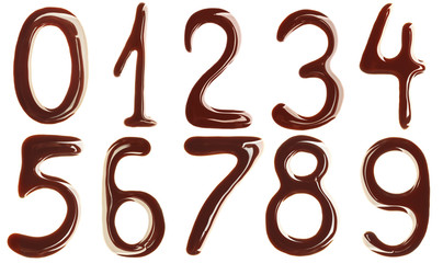 Chocolate numbers on white background