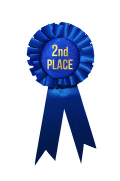 Second place blue ribbon award on white background.