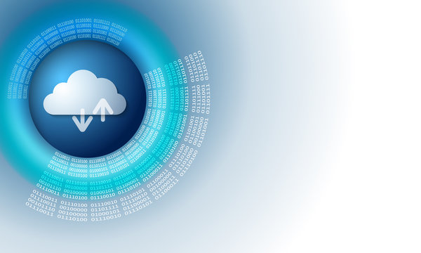 Vector abstract background with circular binary code and cloud
