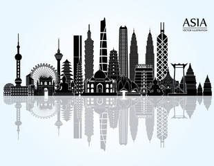 Asia skyline detailed silhouette. Vector illustration