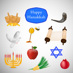 Illustration of elements for Hanukkah