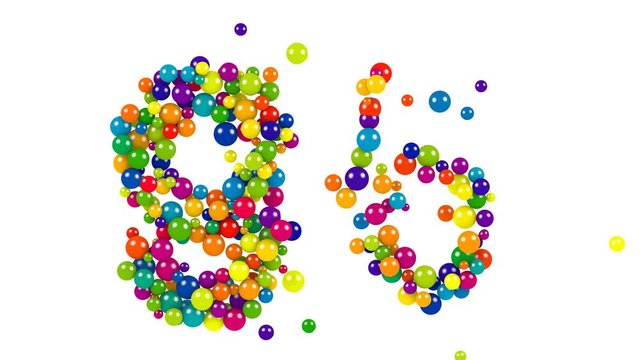 Colorful bright number 95 formed of small spheres or balls of different sizes in a creative decorative design isolated on white