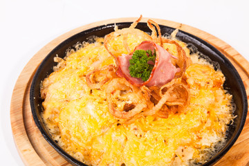 fried potatoes with cheese and meat