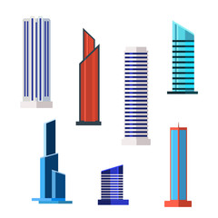 Skyscrapers icons set in detailed flat style. Modern and old .Vector
