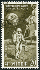 INDIA - 1969: shows Astronaut on Moon
