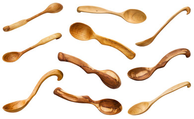 set of wooden spoons carved from various woods