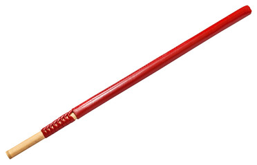 bamboo shinai wrapped in red leather bag