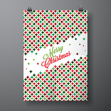 Vector Merry Christmas Holiday illustration with typographic design and abstract color texture pattern on clean background.