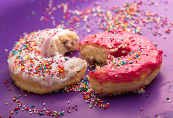 Donuts on color background