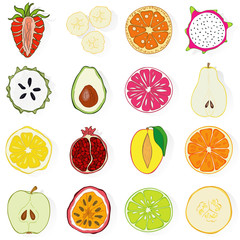 Set of fresh hand drawn fruits and vegetables and products. Eco healthy food.