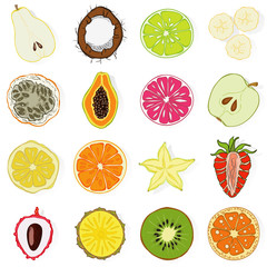 Set of fresh hand drawn fruits and vegetables and products. Eco healthy food.