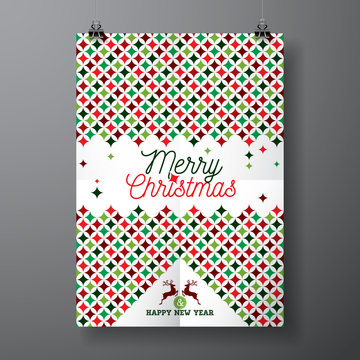 Vector Merry Christmas Holiday and Happy New Year illustration with typographic design and abstract color texture pattern on clean background.
