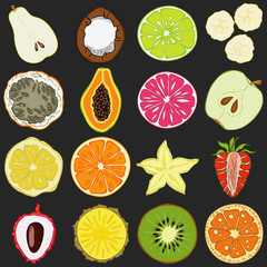 Set of fresh hand drawn fruits and vegetables and products.