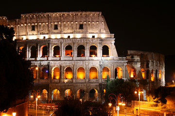 Fototapeta na wymiar Ancient Colosseum at night, Rome, Italy