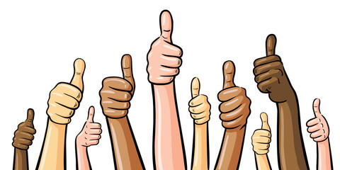 Set: Viele Hände mit Daumen hoch in verschiedenen Hautfarben / Vektor-Illustration, freigestellt 