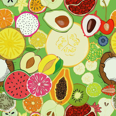 Seamless pattern with exotic fresh fruits.
