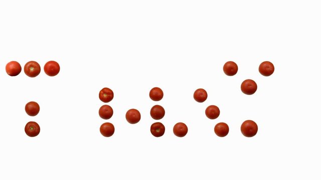 Tomaten die nacheinander erscheinen und zum Schluss das Wort Tomato bilden.