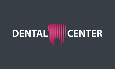 Dental center, stomatology logo element with tooth on dark