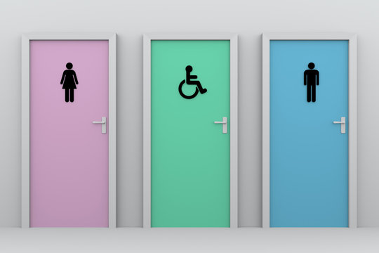 toilet doors for women and men and disabled persons