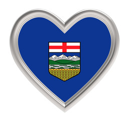 Obraz premium Alberta flag in silver heart isolated on white background. 3D illustration.