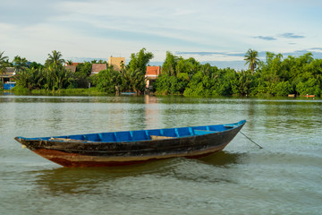 Floating boats on Thu Bon river near ancient Hoi An