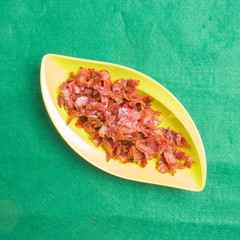 fried bacon on Plate