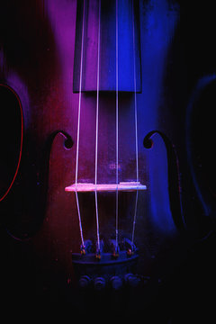 Old Violin Illuminated in Blue and Purple