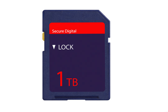 New one terabyte SD memory card isolated on white background