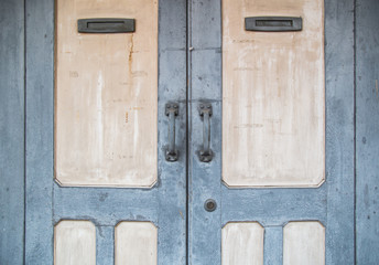 Retro wood door closed, paint old vintage wooden.
