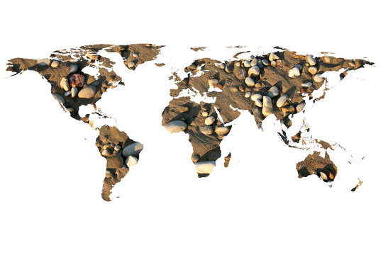 world map and stones