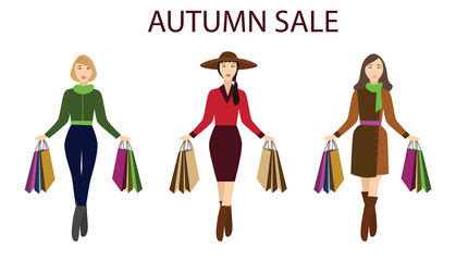 Girls with shopping bags, autumn sale