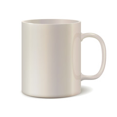 Light pearl ceramic mug for printing corporate logo. 3D illustration