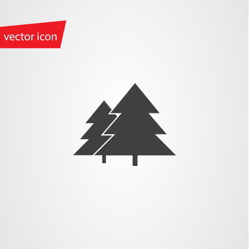 Fir trees vector icon on dark background
