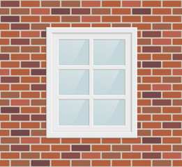 Metal plastic window in brick wall