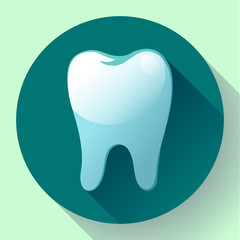 Flat tooth Icon Vector with long shadow. Dentist symbol. Suit for app and UI