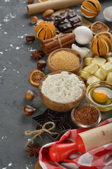 Raw ingredients for baking holiday cookies