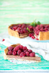 Chocolate pie with fresh raspberry

