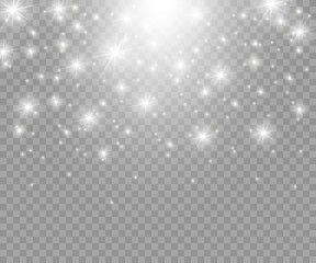 Vector glowing stars, lights and sparkles. Transparent effects