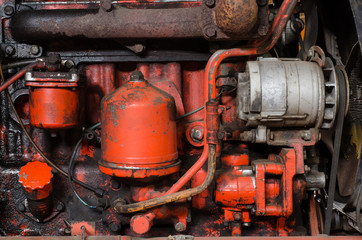 detail of old tractor motor parts