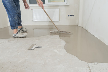 Fill screed floor repair and furnish, shallow dof