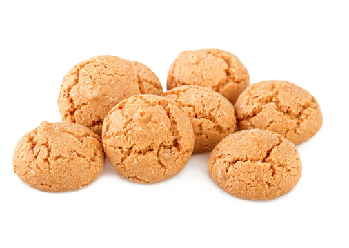 Amaretti cookies on white. Traditional italian biscuits.